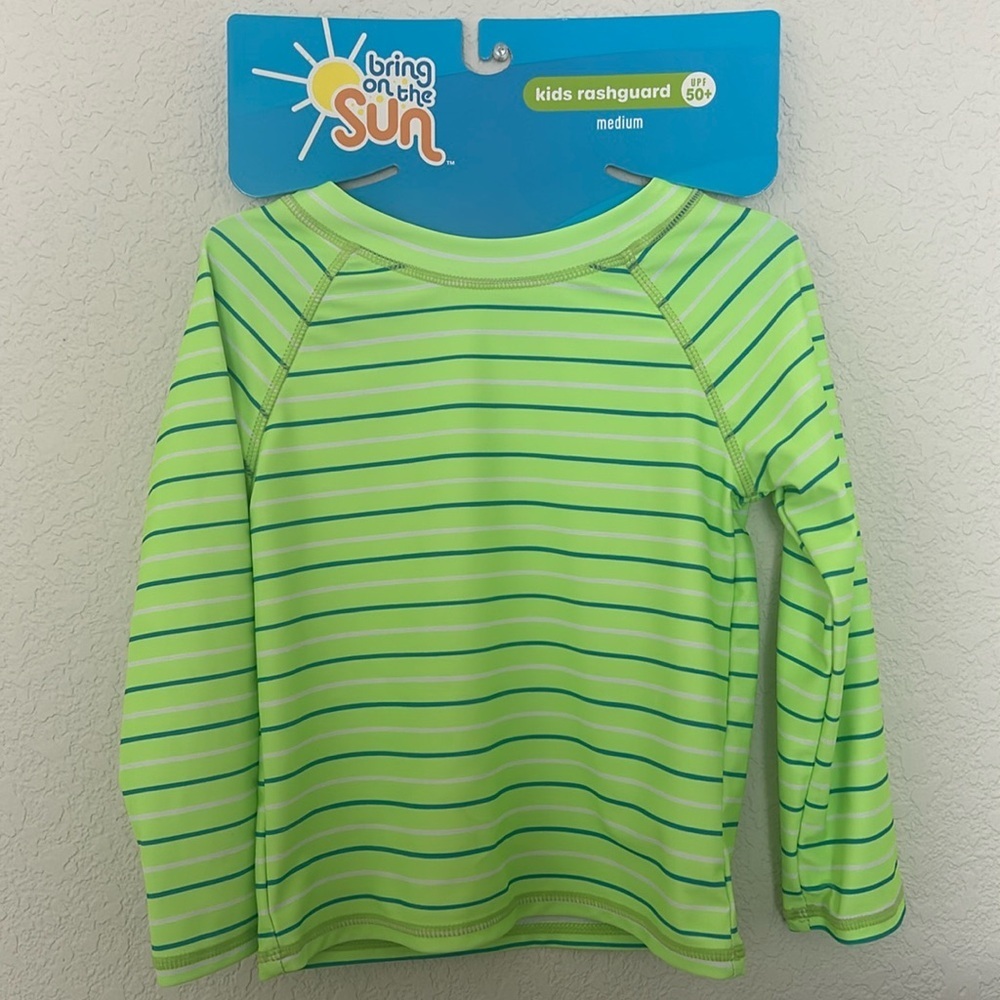 Bring on the Sun— Kids Rashguard Blue/Green Shirt Size Medium- NWT